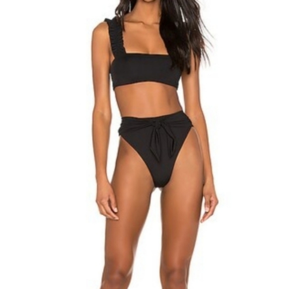 WeWoreWhat Riviera Bikini Bottoms High Waisted Tie Black - Picture 8 of 9